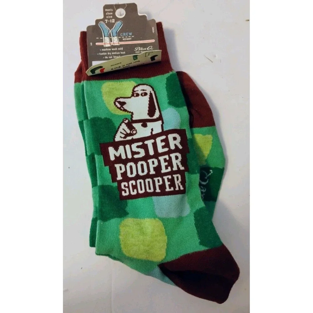 Blue Q Funny Dog Dad Gift Mister Pooper Scooper Men's Crew Socks New With Tags